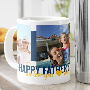 Fathers Day We Love You 3 Photo Bold Blue Large Coffee Mug