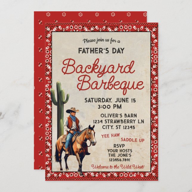 Father's Day Western Cowboy Barbeque  Invitation (Front/Back)