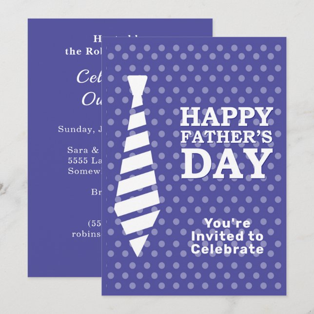 Fathers Day White Tie Blue Dots Dinner BBQ Party Invitation (Front/Back)