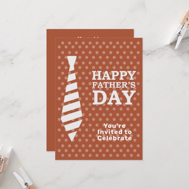 Fathers Day White Tie Brown Dots Dinner Party Invitation (Front/Back In Situ)