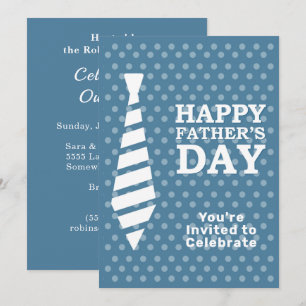 Fathers Day White Tie Light Blue Dots Dinner Party Invitation