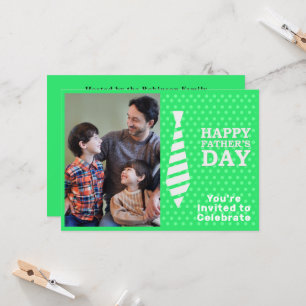 Fathers Day White Tie Light Green Dots Photo Party Invitation