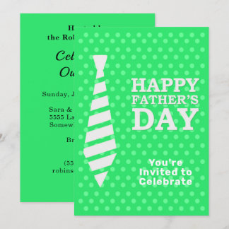 Fathers Day White Tie LT Green Dots Dinner Party Invitation