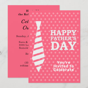 Fathers Day White Tie Pink Dots Dinner BBQ Party Invitation