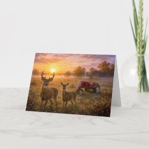 Father's Day Whitetail Deer and Red Tractor Card