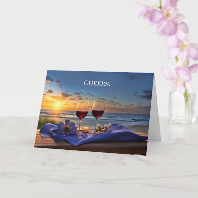 Fathers Day Wine at the Beach Cheers  Card (Orchid)