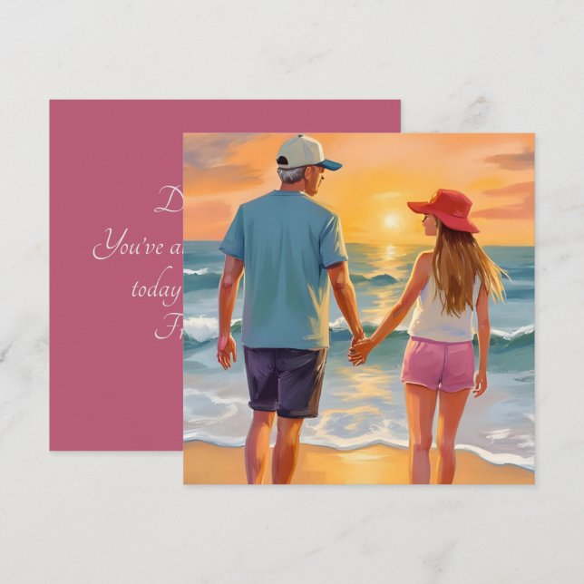 Father's Day with Daughter on Beach Holiday Card (Front/Back)