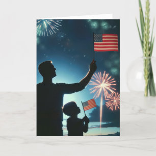 Father's Day With Fireworks and American Flags Card