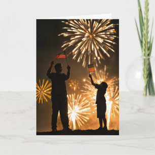 Father's Day With Fireworks and American Flags Card