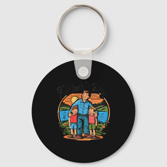 Fathers Day With Sons Happy Dad Design Idea  Key Ring (Front)