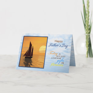 Father's day with yacht sailing into the sunset. card