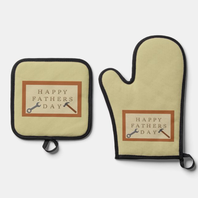 Fathers Day Wooden Sign Oven Mitt & Pot Holder Set (Front)