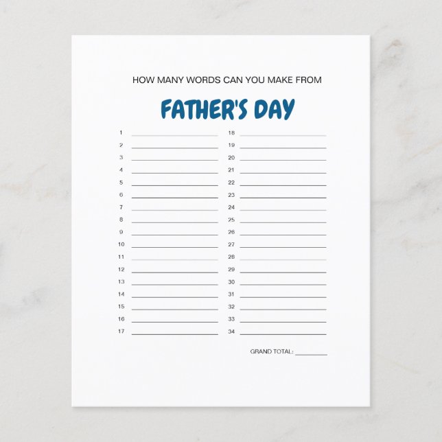 Father's Day Word Maker Game (Front)