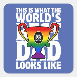Father's Day World's Best Dad Rainbow Flag Colours Square Sticker