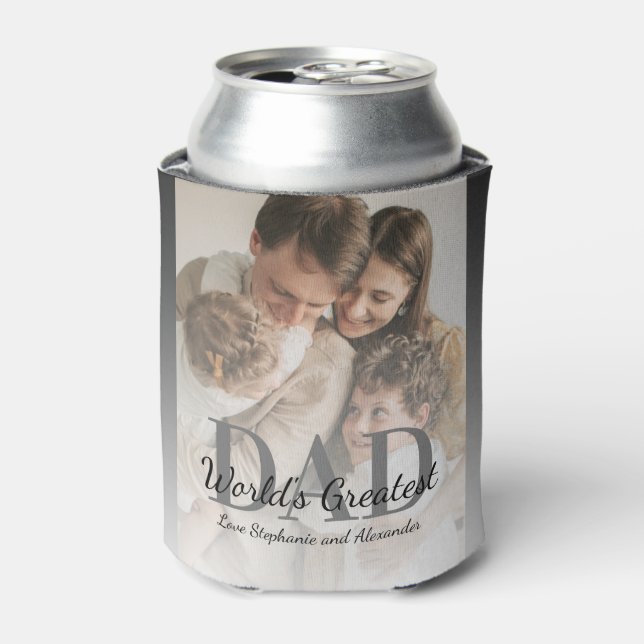 Father's Day World's Greatest Dad with Photo Can Cooler (Can Front)