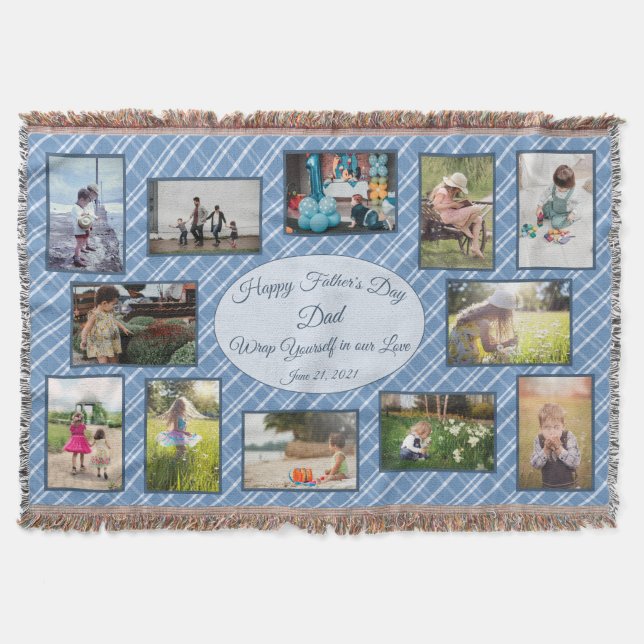 Fathers Day Wrap Yourself in Our Love Photo Collag Throw Blanket (Front)