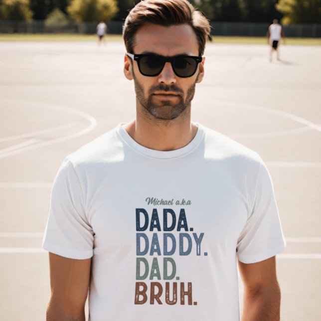 Father's Personalised Dada to Bruh Evolution T-Shirt ( Celebrate the hilarious evolution of fatherhood with this playful and modern design.)