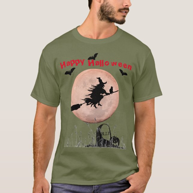 Fatigue Green Halloween Witch T-Shirt (Front)