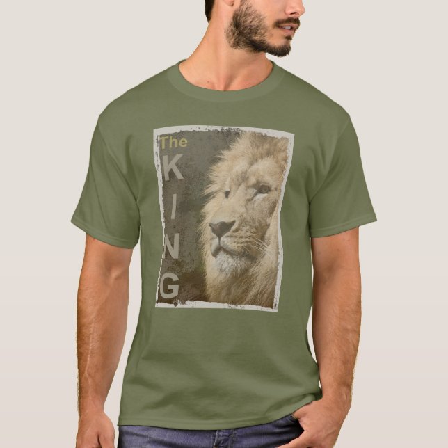 Fatigue Green Modern Elegant Pop Art Lion Head T-Shirt (Front)
