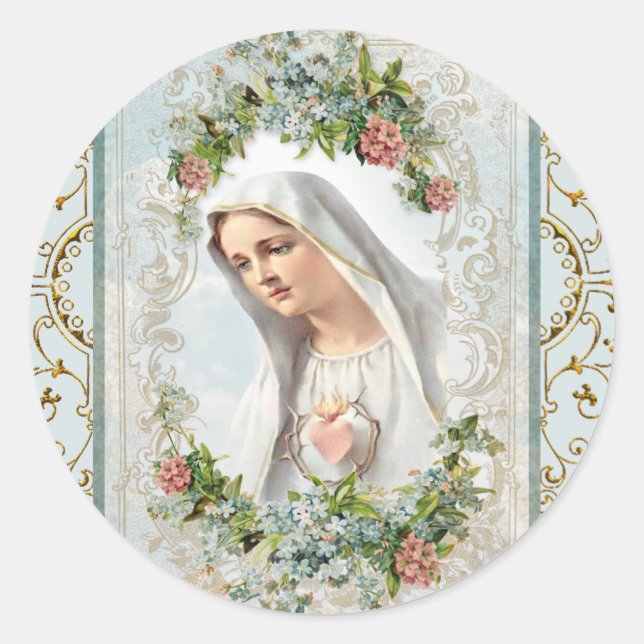Fatima Blessed Virgin Mary Catholic Floral  Classic Round Sticker (Front)