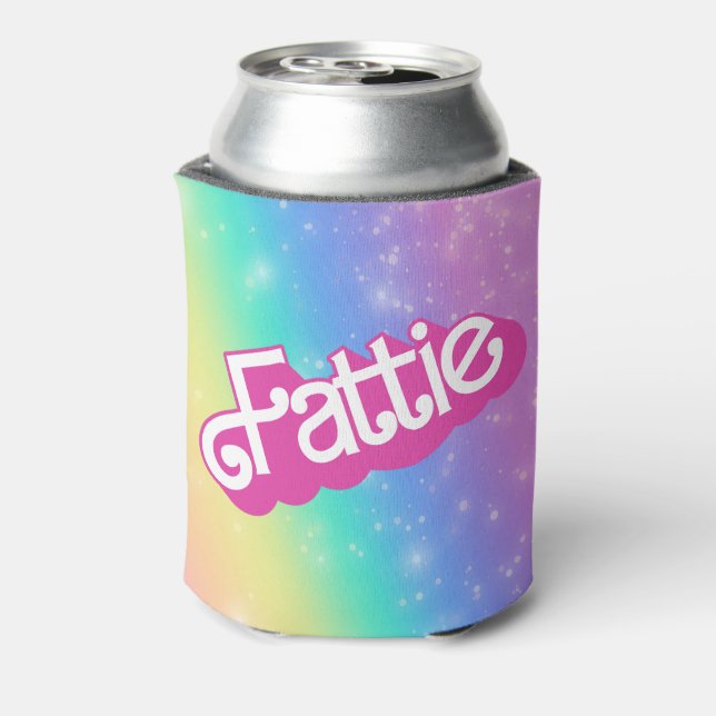 Fattie Plus Size Rainbow Retro 90's Nostalgia Pink Can Cooler (Can Back)