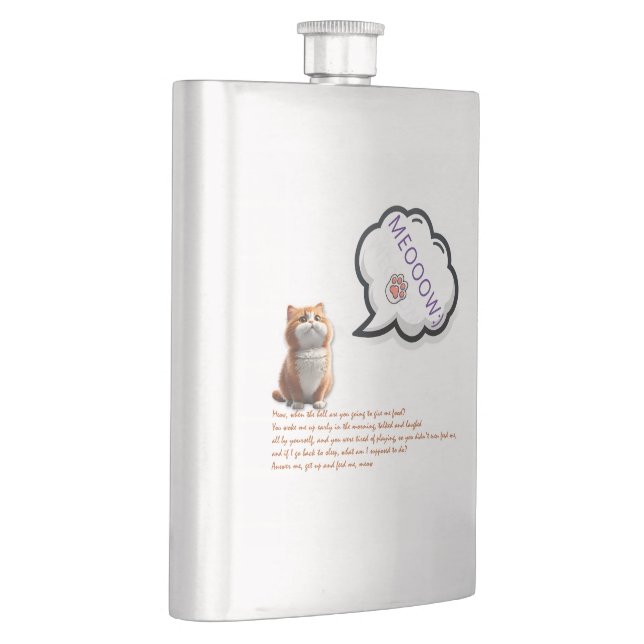 Fatty Cat Sitting Somewhere Neat Background Illust Hip Flask (Right)