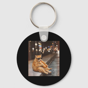 Fatty Red Cat Eating Hot Dog Funny Glizzy Meme Hot Key Ring
