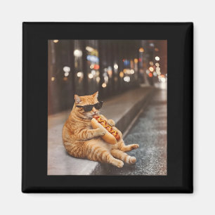 Fatty Red Cat Eating Hot Dog Funny Glizzy Meme Hot Magnet