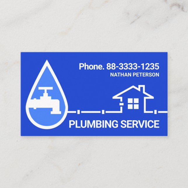 Faucet Water Drop Plumbing Repair Business Card (Front)