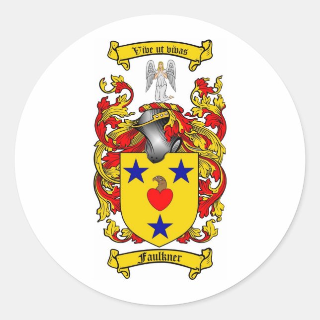 FAULKNER FAMILY CREST -  FAULKNER COAT OF ARMS CLASSIC ROUND STICKER (Front)