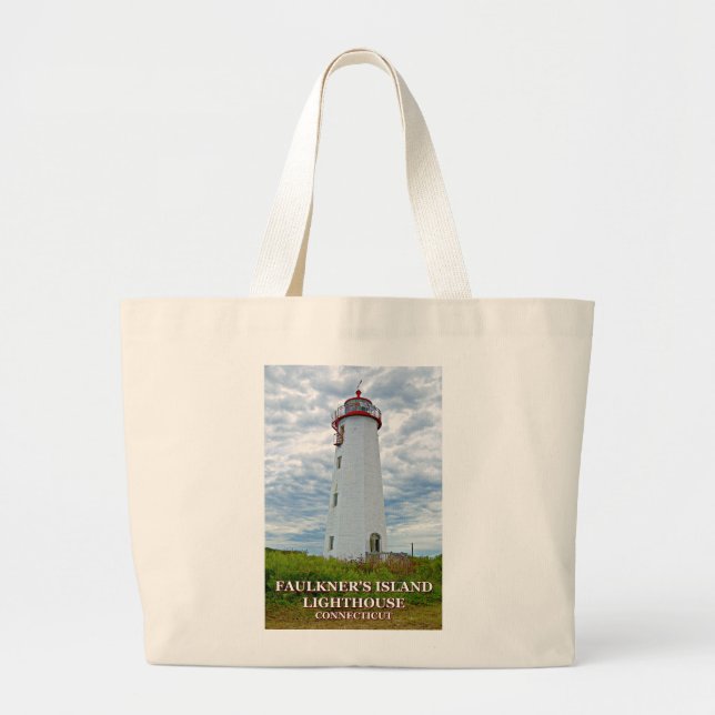 Faulkners Island Lighthouse, Connecticut Large Tote Bag (Front)