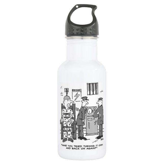 Faulty Electric Chair Cartoon - Funny 532 Ml Water Bottle (Front)