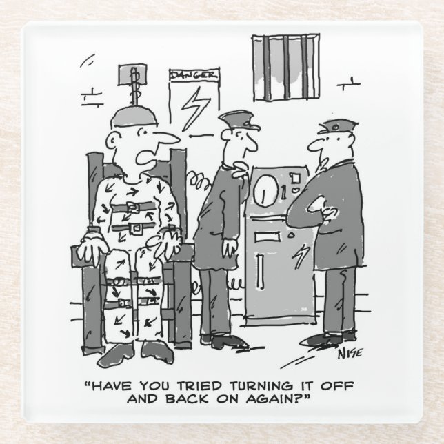 Faulty Electric Chair Cartoon - Funny Glass Coaster (Front)