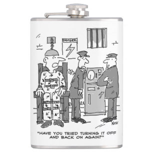 Faulty Electric Chair Cartoon - Funny Hip Flask