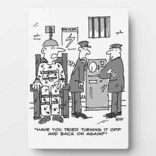 Faulty Electric Chair Cartoon - Funny Plaque