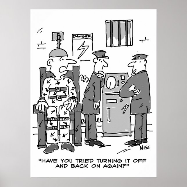 Faulty Electric Chair Cartoon - Funny Poster (Front)