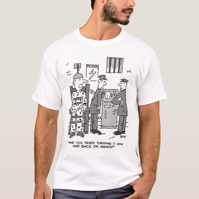Faulty Electric Chair Cartoon - Funny T-Shirt (Front)