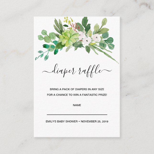 FAUNA WATERCOLOR BABY SHOWER DIAPER RAFFLE TICKET ENCLOSURE CARD (Front)