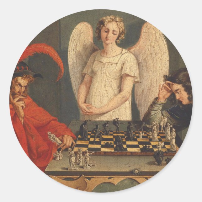 Faust And Mephistopheles Playing Chess Classic Round Sticker (Front)