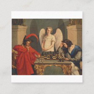 Faust And Mephistopheles Playing Chess Square Business Card