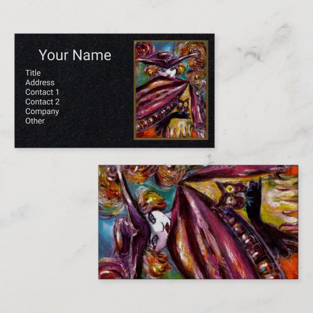 FAUST Mysterious Mask With Owl,Purple Black Paper Business Card (Front/Back)