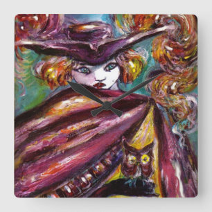 FAUST / Mysterious Mask with Tricorn and Owl Square Wall Clock