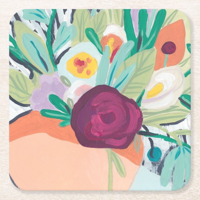 Fauvist Floral II Square Paper Coaster (Front)