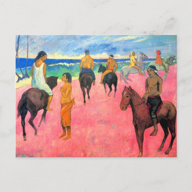 Fauvist painting Gauguin horse art riders on beach Postcard (Front)