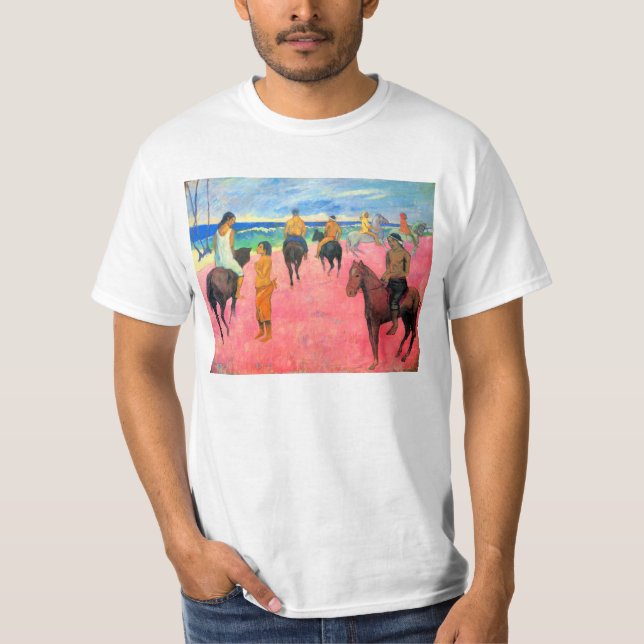Fauvist painting Gauguin horse art riders on beach T-Shirt (Front)