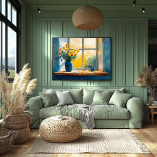 Fauvist Sunlit Window with Flowers – warm home Poster