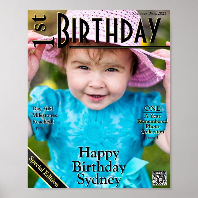 Faux 1st Birthday Magazine Cover Poster (Front)