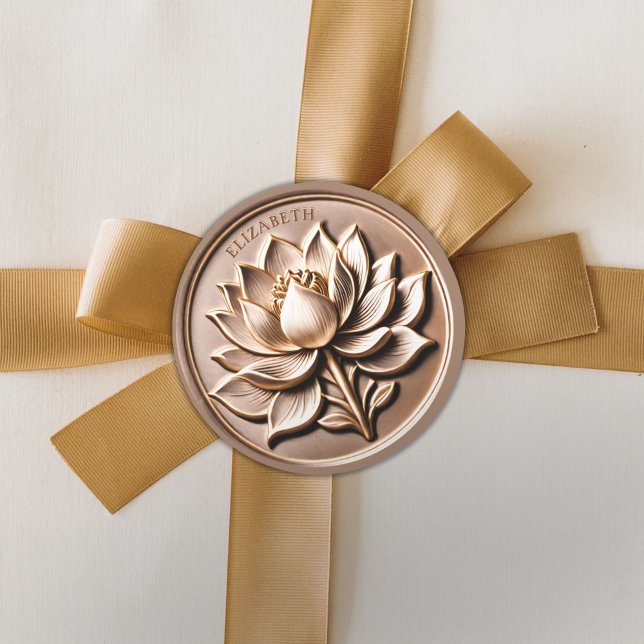 Faux 3D Antique Gold Regal Lotus Blossom Classic Round Sticker (Antique Gold Regal Lotus Blossom Classic Round Sticker)