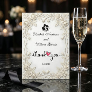 Faux 3D Embossed Cream Roses Plaster Thank You Card