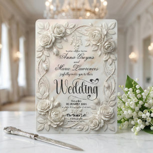 Faux 3D Embossed Floral Bas-Relief Classic Invitation